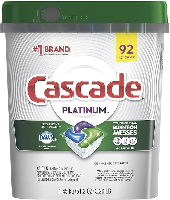 Cascade Platinum ActionPacs Dishwasher Detergent, Fresh Scent - 62 count