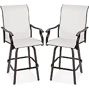 Best Choice Products Set of 2 Swivel Barstools, Bar Height Outdoor Chairs, 360 Rotating Patio Bar Stools w/All-Weather Mesh, 300lb Capacity - Black