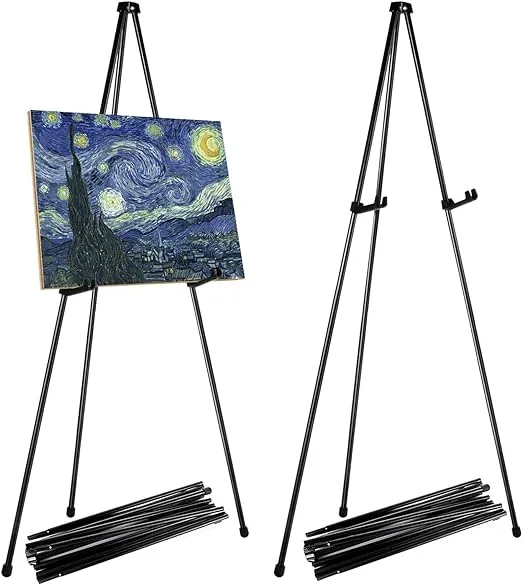 CertBuy 2 Pack Easel for Signs, 63 Inch Easels for Displaying Picture, Black Easel Stand for Display Wedding Sign &amp; Poster, Steel Folding Easel for