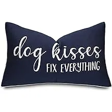 Rudransha Dog Kisses Fix Everything Embroidered Lumbar Accent Throw Pillowcase