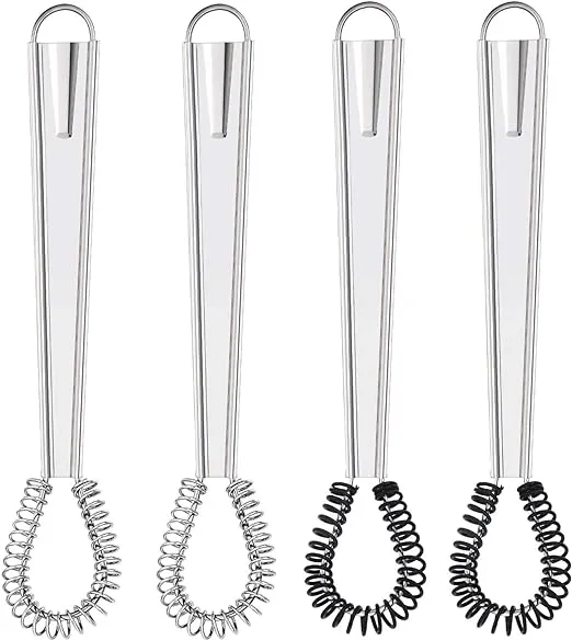 4 Pieces Egg Beater Stainless Steel Mini Spring Coil Whisk Silicone Whisk Hand Held Sauce Stirrer Blender Milk Frother Foamer Coffee Mixer4 Pieces Egg Beater Stainless Steel Mini Spring Coil Whisk…