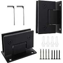 2Pack Glass Shower Door Hinges, 90 Degree Shower Hinges Replacement Parts with Mounting Hardware, Stainless Steel Bathroom Gate Clamp for 3/8” to 1/2”Glass, Black