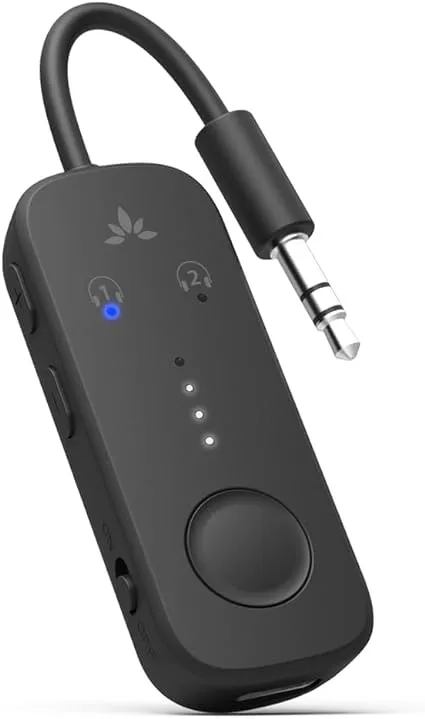 Avantree Relay - Airplane Bluetooth 5.3 Adapter with Qualcomm apt-X Low Latency Adaptive support. Wireless Audio Transmitter for 2 Headphones or AirPods. Perfect for in-flight Entertainment