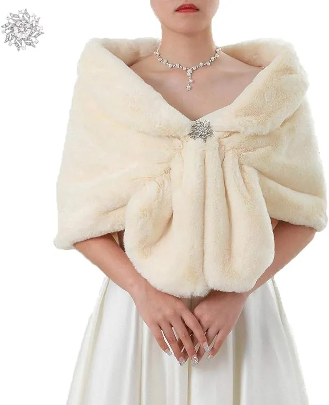 JEWEKY 1920s Bride Wedding Fur Shawls and Wraps Winter US 4-14 (S-M), A-white 