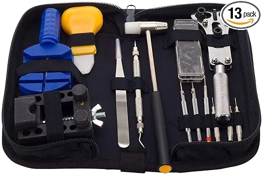 13-Piece Watch Repair Tool Kit Case Opener with Free Hammer and Carrying Case