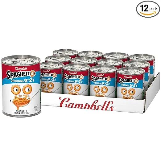 SpaghettiOs Original A to Z's Canned Pasta, Healthy Snack for Kids and Adults, 15.8 OZ Can (Pack of 12)SpaghettiOs Original A to Z's Canned Pasta, Healthy Snac…