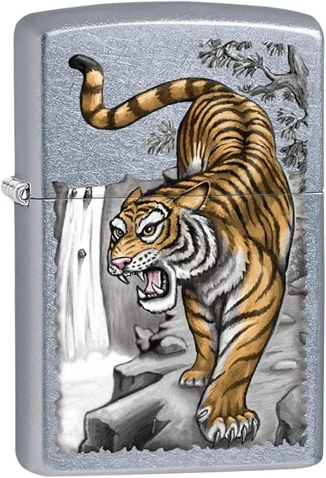 Zippo Lighter: Tiger on Ledge - Street Chrome 80705