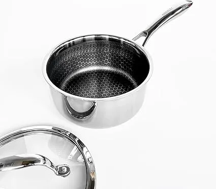 Cooksy 1.5 Quart Hexagon Surface Hybrid Stainless Steel Saucepan with LidCooksy 1.5 Quart Hexagon Surface Hybrid Stainless Steel Saucepan with Lid