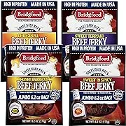 Bridgford Sweet Baby Ray's High Protein Beef Jerky, Low Carb Snack, Low Calorie, Keto Friendly, Jerky Variety Pack (Original, Teriyaki, Honey BBQ,