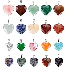 KeyZone Heart Shaped Stone Pendants Charms Crystal Chakra Beads DIY Necklace Jewelry Making