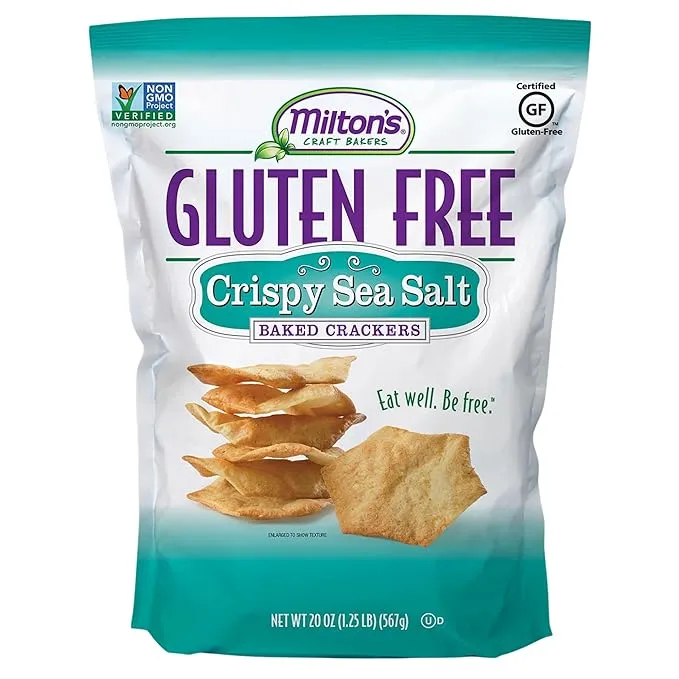 Milton's Craft Bakers Gluten Free Crispy Sea Salt Crackers - Baked Sea Salt Crackers, Non-GMO Project Verified, Kosher, Certified Gluten Free Sea Salt Snack, 5 Grains In Every Bite - 20 Oz