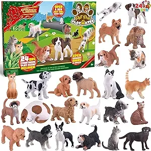 JOYIN Weihnachts-Adventskalender 2024, Hund Katze Adventskalender, 24 Tage Countdown Kalender mit Hund Katze, Weihnachten Party Favor Geschenke, Tier-Adventskalender, Adventskalender für Kinder