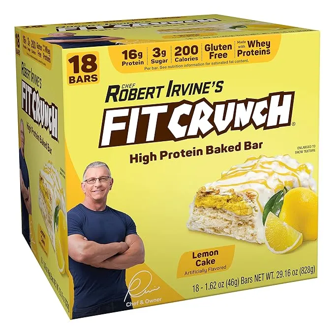 Fitcrunch Snack Size Protein Bars, Designed by Robert Irvine, 6-Layer Baked Bar, 3G of Sugar & Soft Cake Core 18 Bars, Lemon Cake