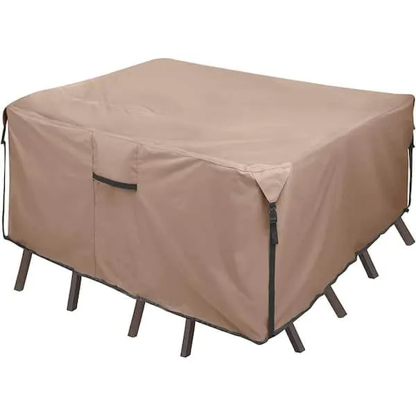 ULTCOVER Rectangular Patio Heavy Duty Table Cover - 600D Tough Canvas Waterproof Outdoor Dining Table and Chairs General Purpose Furniture Cover Size 126L x 74W x 28H inch