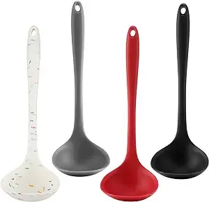 4 Pieces Silicone Ladles For Cooking 4 Colors Middle Soup Ladle Spoon Heat Resis