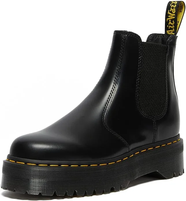 Dr. Martens Unisex 2976 Quad Platform Chelsea Boot, Black Polished Smooth, 7 Women/6 Men M US