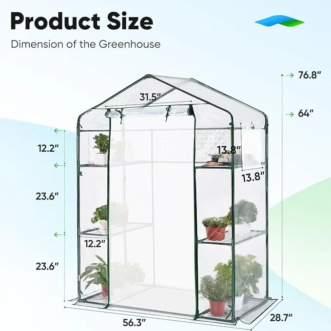 Quictent Greenhouse for Outdoors, Mini Walk-in Portable Flower Garden Plant Kit Outside, Heavy Duty 3 Tiers 4 Shelves Steel Frame and Durable Cover W/ Screen Door, 4.7x2.4x6.4 FT, Clear