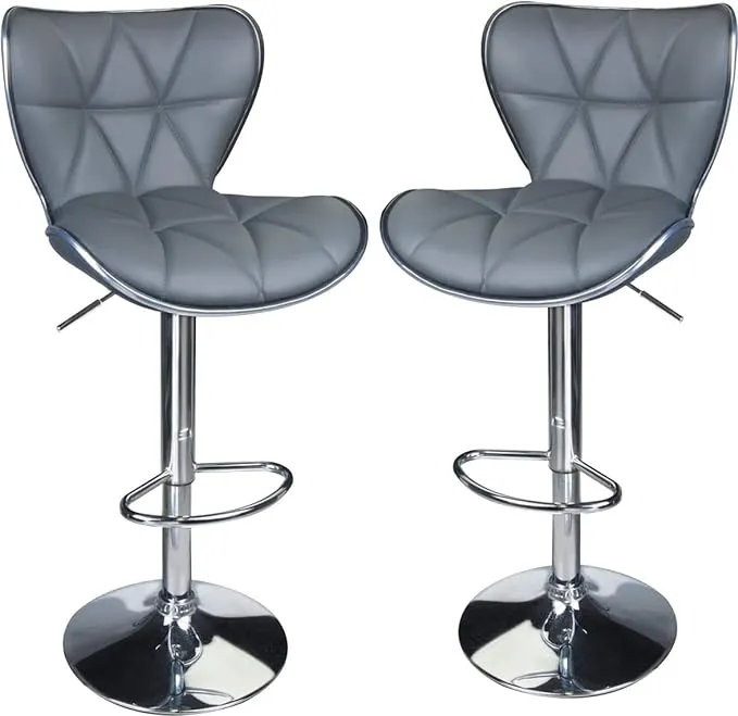 Leader Shell Back Bar Stools Set of 2, Adjustable Bar Stool with Back, Swivel Barstools (Grey)