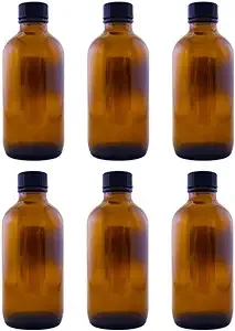 Lot Of 6 Amber Brown 4 oz Glass Bottles with Lids New