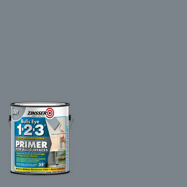 Gray, Zinsser Bulls Eye Water- Based 1-2-3 For All Surface Primer-285085 Gallon