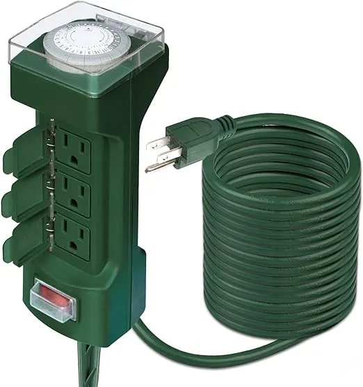 Kasonic 24 Hour Outdoor Stake Timer, 6 Outlets 6 ft Extension Cord Mechanical Power Timer for Holiday Light, Yard Garden