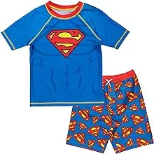 DC Comics Justice League Superman Toddler Boys Rash Guard and Swim Trunks Outfit ...