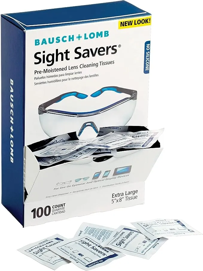 Sight SaversLens Cleaning Wipes by Bausch & Lomb, Pre-Moistened Tissues, Anti-Fog, Anti-Static, Anti-Streaking, Cleans Glass and Plastic, 100 Count (Pack of 1)