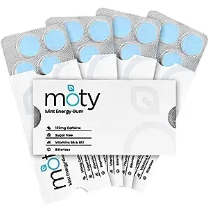 moty Pre Workout Energy Gum – Sugar Free with Xylitol, 100mg Caffeine per Piece ...