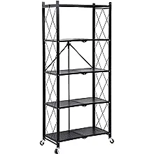 HealSmart 5-Tier Heavy Duty Foldable Metal Rack Storage Shelving Unit with Wheels Moving Easily Organizer Shelves Great for Gara