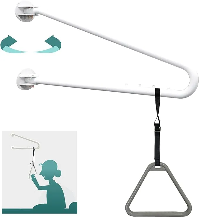 Bed Trapeze Bar, Foldable Trapeze Bar Rail For Bed Mobility Hospital Bed Overhead Wallmounted Trapeze Handrail With Triangle Handle For Elderly And Patient Pull Up Assist Aid Sturdy Easy to Assemble