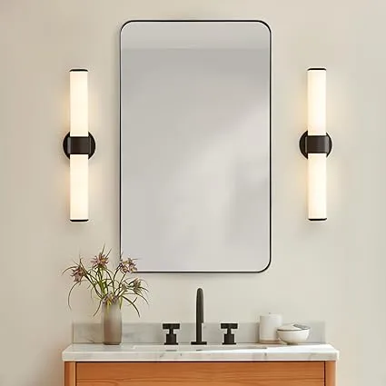 ANDY STAR Grey Bathroom Mirror for Wall 30&#034;x36&#034; Rounded Metal Gey Vanity