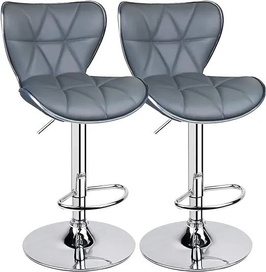 Leader Shell Back Bar Stools Set of 2, Adjustable Bar Stool with Back, Swivel Barstools (White)