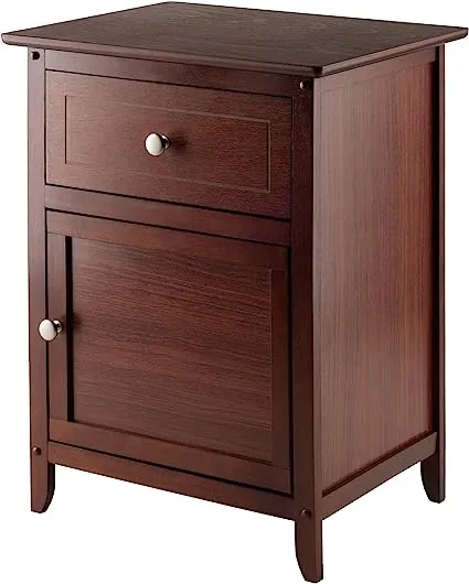 Winsome Nightstand Accent Table with Drawer and Cabinet, Antique Walnut