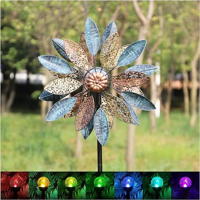 Cyan Oasis Solar Garden Wind Spinners