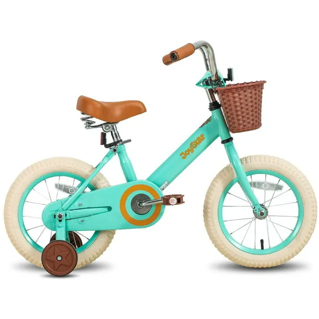 JOYSTAR Vintage 14 inch Kids Bike with Basket & Training Wheels for 3-5 Years Old Girls & Boys(GREEN)