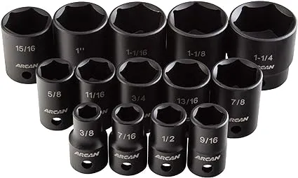 TOOLS 1/2 Inch Drive Shallow Impact Socket Set, 3/8 Inch - 1-1/4 Inch, Cr-V, ...