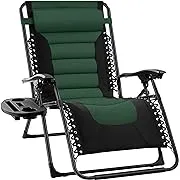 Best Choice Products Oversized Padded Zero Gravity Chair, Folding Outdoor Patio Recliner, XL Anti Gravity Lounger for Backyard w/Headrest, Cup Holder, Side Tray, Outdoor Mesh - Black/Forest Green