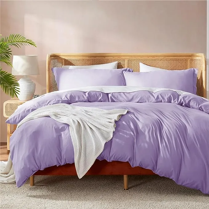 Nestl Lavender Duvet Cover Queen Size - Soft Queen Duvet Cover Set 3 Piece Double Brushed Duvet Covers with Button Closure 1 Duvet Cover 90x90