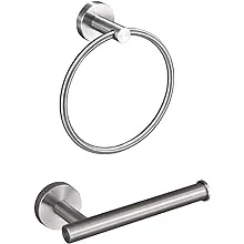 USHOWER Towel Ring and Toilet Paper Holder Combo Set, Brushed Nickel, Durable SUS304 Stainless Steel, 2 Piece