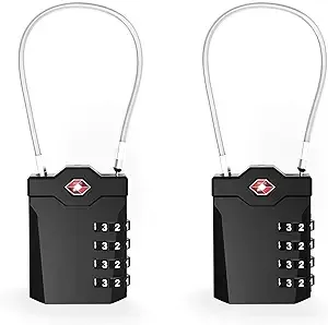 TSA Approved Luggage Locks with Steel Cable 4 Digit Combination Lock with Inspection Indicator Keyless Padlock for Suitcase Backpack Baggage (2 Pack)TSA Approved Luggage Locks with Steel Cable 4 Digit Com…