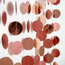 Decor365 Glitter Rose Gold Circle Dots Garland Party Decorations Paper Polka Dots Hanging Streamer String Bunting Banner Backdrop Background Decor