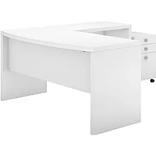 Office by kathy ireland Echo L Shaped Bow Front Desk with Mobile File Cabinet in Pure White