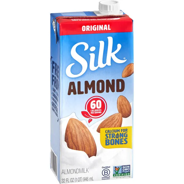 Silk Shelf-Stable Almond Milk, Original, Dairy-Free, Vegan, Non-GMO Project Verified, 1 Quart (Pack of 6)