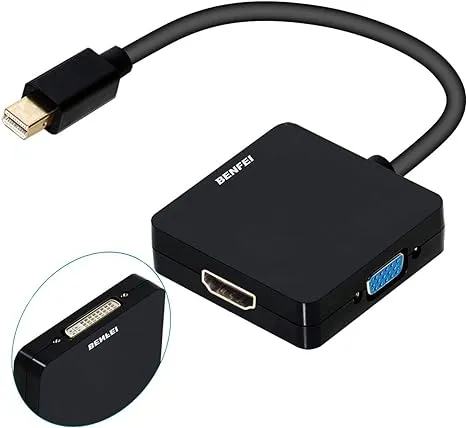 BENFEI Mini DisplayPort to HDMI VGA DVI 4K Adapter, 3-in-1 Gold-Plated Mini DisplayPort(DP) to HDMI/DVI/VGA Adapter(Male to Female) Compatible with MacBook Air, Mac Mini, Microsoft Surface Pro 3/4