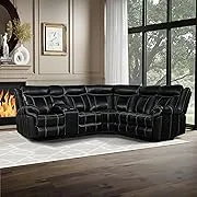 Manual Reclining Sectional Sofa Symmetrical Corner Recliner Console Leather