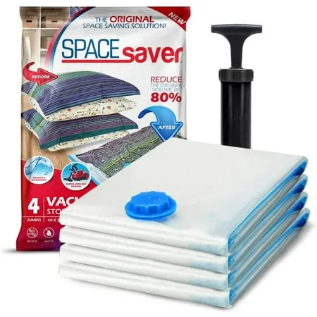 Spacesaver Vacuum Storage Bags (Jumbo 2 Pack) Save 80% on Clothes Storage Space - Vacuum Sealer Bags for Comforters, Blankets, Bedding, Clothing - Compression Seal for Closet Storage. Pump for Travel.