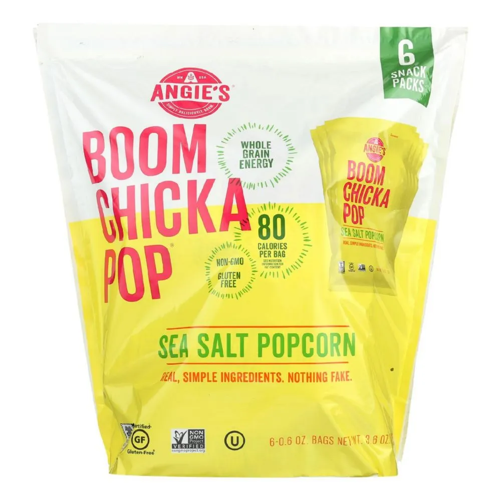 Angie's Kettle Corn Popcorn, Boomchickapop, Sea Salt 6/.6 oz, Pack of 4