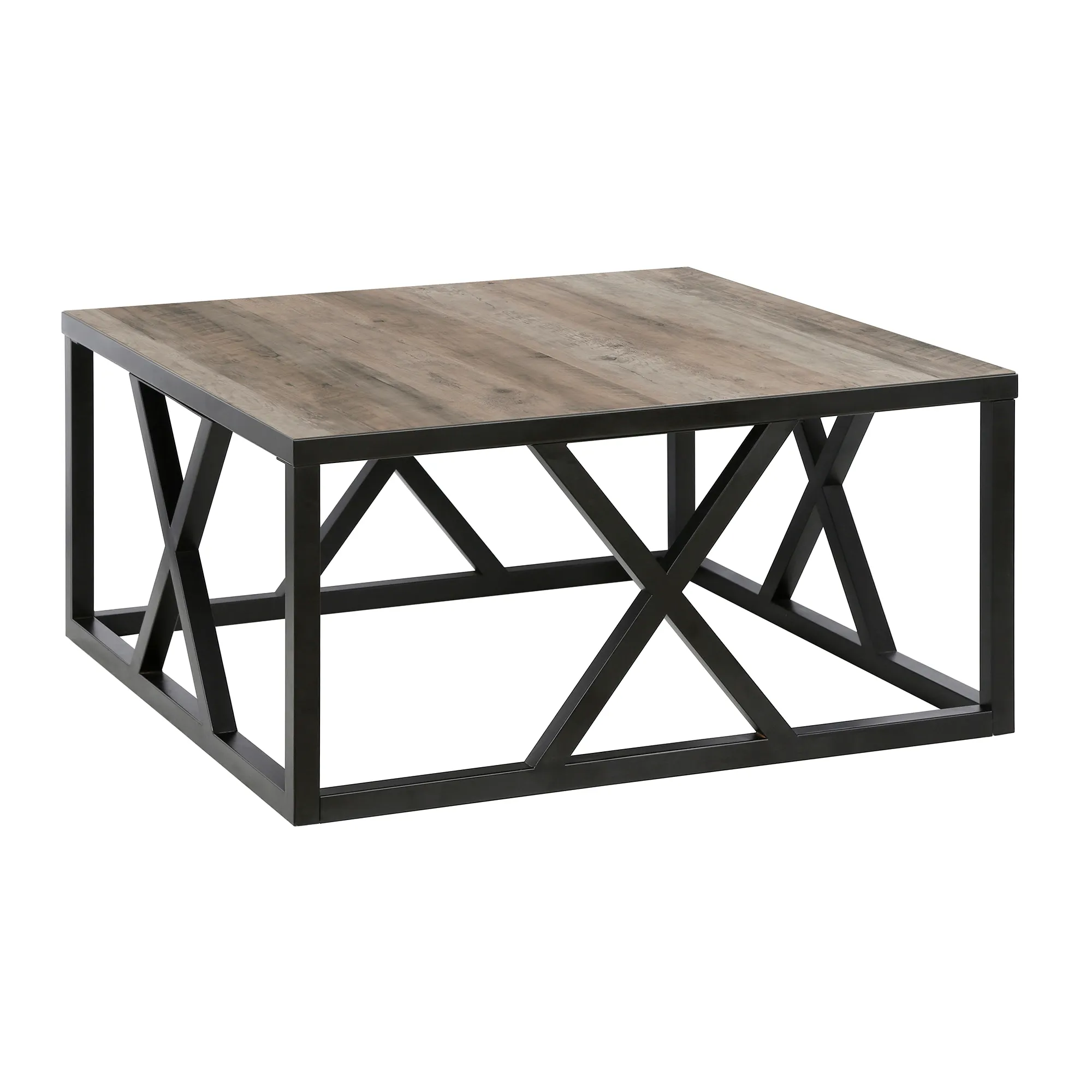 Hudson & Canal - Jedrek 35  Wide Square Coffee Table in Blackened Bronze/Gray Oak - CT0577