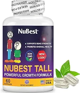 NuBest Tall - Powerful Formula for Strong Bones, Immunity & Healthy Development with Calcium, Collagen & Herbs - for Children (5+) & Teens Who Don’t Drink Milk Daily - 60 Capsules | 1 Month SupplyNuBest Tall - Powerful Formula for Strong Bones, I…