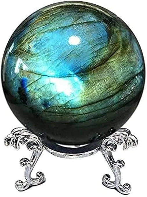 Natural Labradorite Sphere Rock Quartz Crystal Ball Healing Ornament Specimen + Pedestal (700g)…